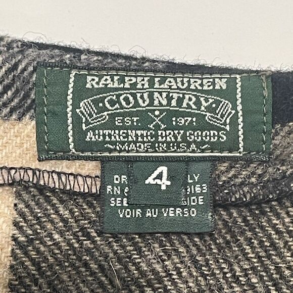 Ralph Lauren Country 100% Wool Skirt Sz 4 Buffalo Check Black Cream Blanket USA - Picture 3 of 11